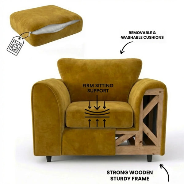 Velvet armchair mustard
