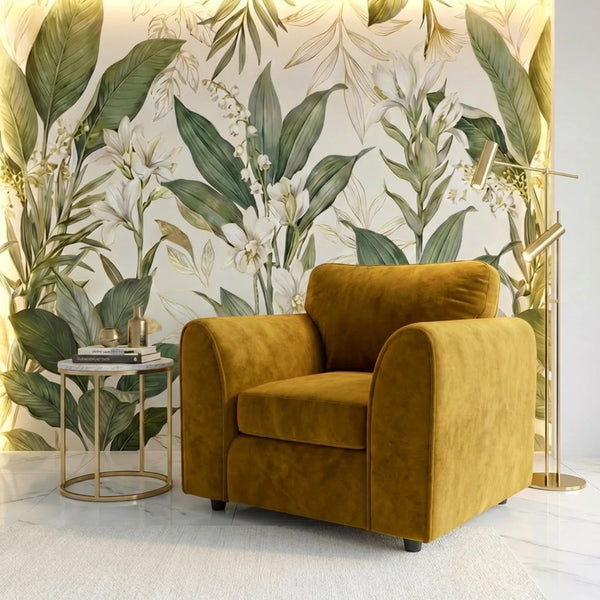 Velvet armchair mustard