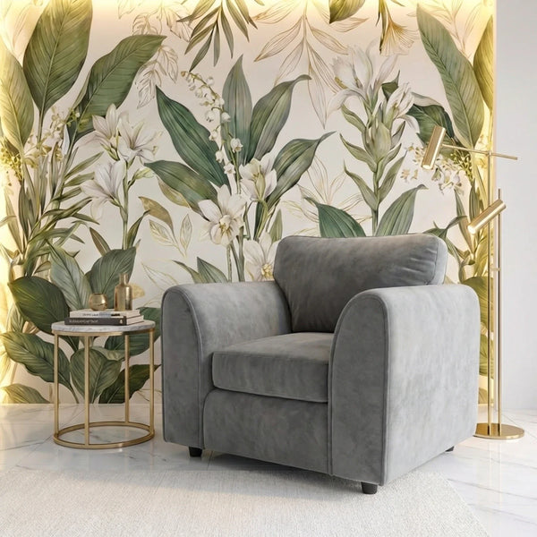 Velvet armchair light grey