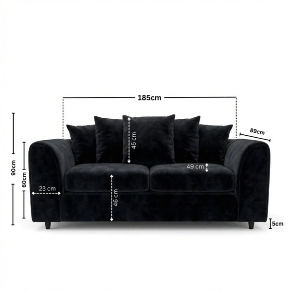 velvet 3 seater black