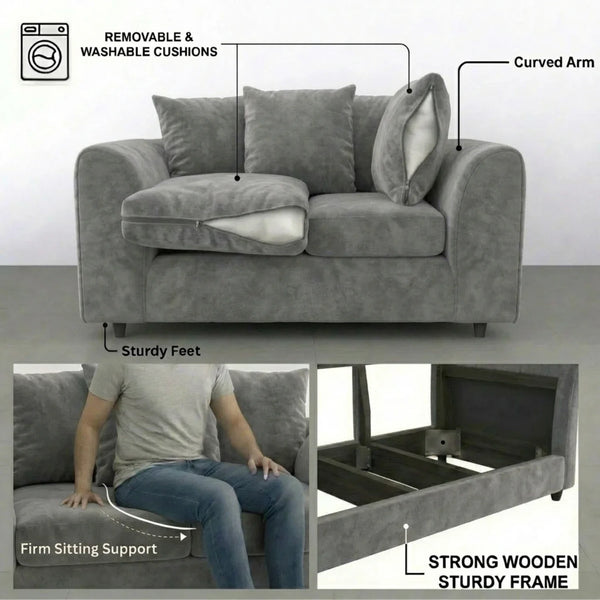 velvet 3 seater light grey