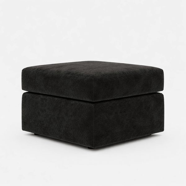Black plush fabric footstool from Gamzo Outlet, designed as a comfortable corner sofa accessory or footrest.