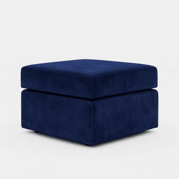 Midnight blue plush fabric footstool from Gamzo Outlet, designed as a cozy corner sofa accessory, soft and comfortable.