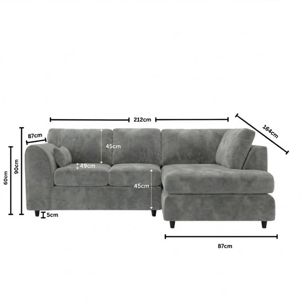 Velvet Right Hand Facing light grey