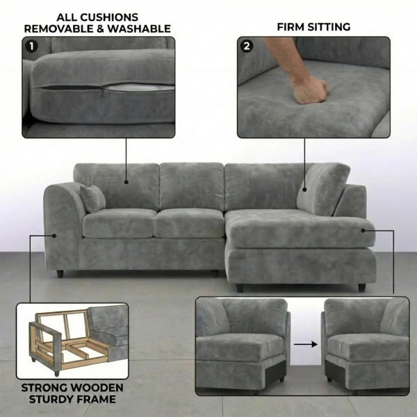 Velvet Right Hand Facing light grey