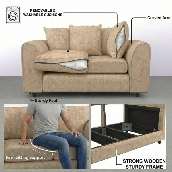Chenille 3 Seater Beige