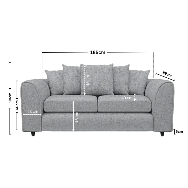 Chenille 3 Seater Light Grey