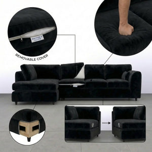 Velvet XL Left Hand Facing  Black
