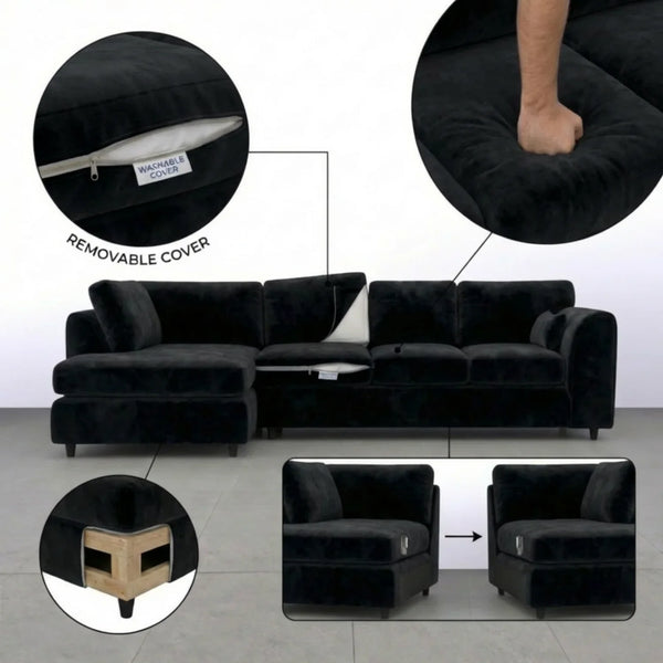 Velvet XL Left Hand Facing  Black