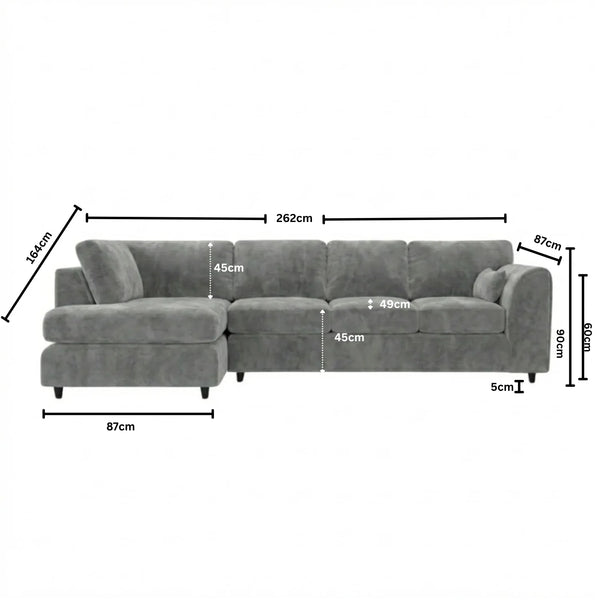 Velvet XL Left Hand Facing Light Grey