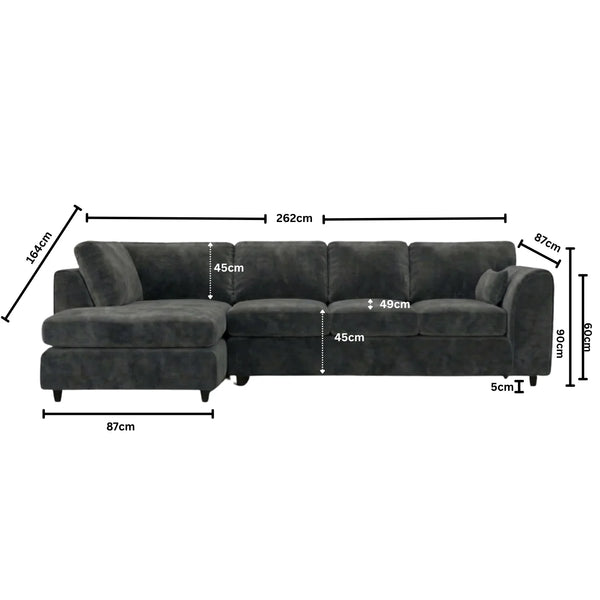 Velvet XL Left Hand Facing Dark Grey