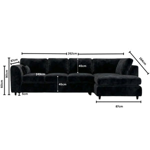 Velvet XL Right Hand Facing Black