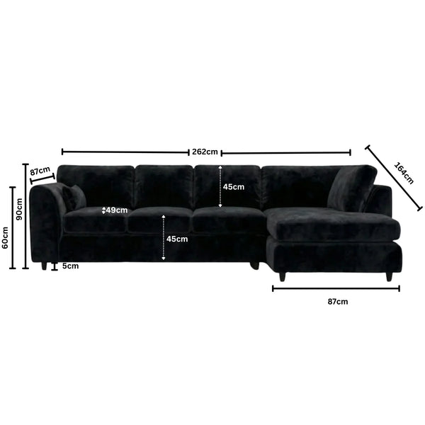 Velvet XL Right Hand Facing Black