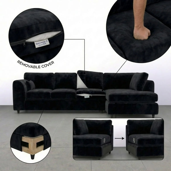 Velvet XL Right Hand Facing Black