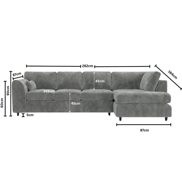 Velvet XL Right Hand Facing Light Grey
