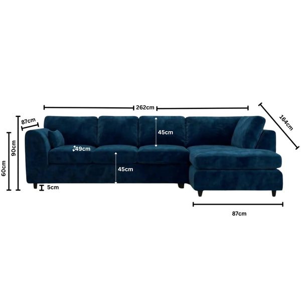 Velvet XL Right Hand Facing Midnight Blue