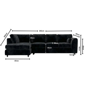 Velvet XL Left Hand Facing  Black