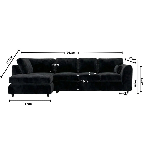 Velvet XL Left Hand Facing  Black
