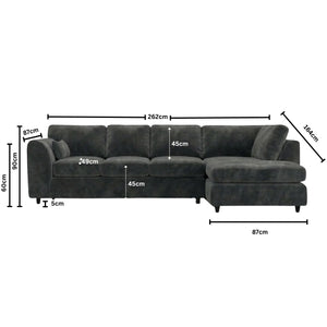 Velvet XL Right Hand Facing Dark Grey