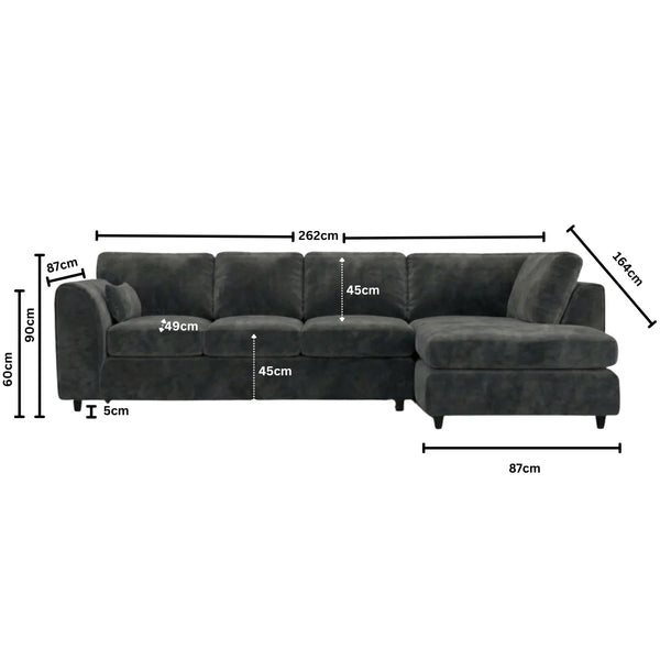 Velvet XL Right Hand Facing Dark Grey
